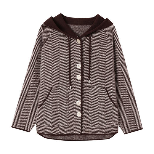 CC-10-5952秋冬新款小个子短款毛呢上衣女宽松大码连帽休闲厚外套 商品图4