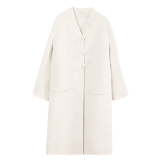 玳莎新中式全羊毛双面呢微淘女士2024年冬季新款盘扣国风V领大衣  ED39302 商品图4