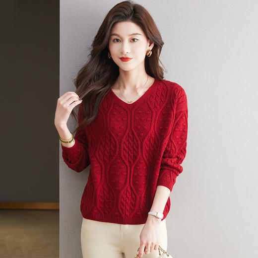 CC-27-24170打底衫宽松遮肚子鸡心领针织内搭上衣2024新款秋冬套头毛衣女 商品图3