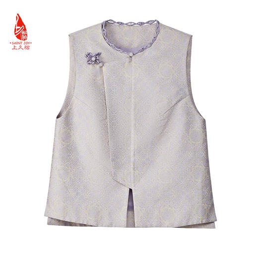 SAINTJOY/上久楷 女式宋锦马甲 中式上衣 中国风 复古 绿地团花纹氈罽 CY1044207027 商品图7