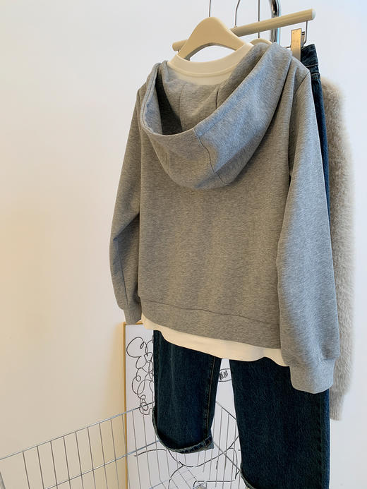 【微胖大码假两件灰色卫衣】秋季新款 慵懒风宽松休闲连帽上衣外套  商品图4