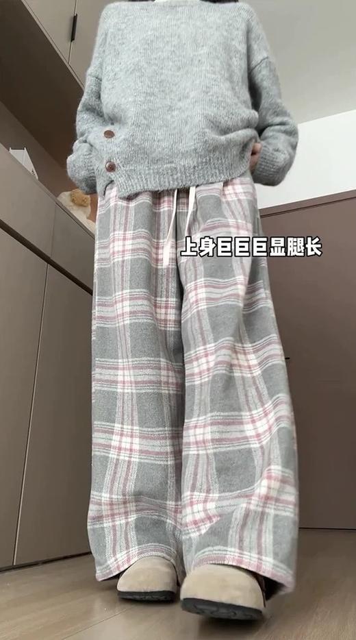 <曾小咸推荐> 灰格抽绳毛呢阔腿裤 日常价139/件 活动价99！！ 商品图6