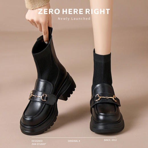ZHR则则厚底增高袜靴乐福鞋轻便女鞋2024冬季新款ins百搭短靴 商品图5
