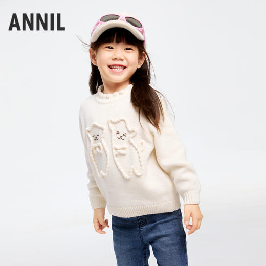 女童保暖中领毛衣趣味绣花冬季新款安奈儿童装实体店同款XG444590 商品图0