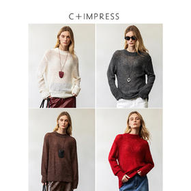 西嘉|羊驼羊毛混纺 朦胧微透感宽松针织罩衫套头毛衣女2024年秋冬MY2404036
