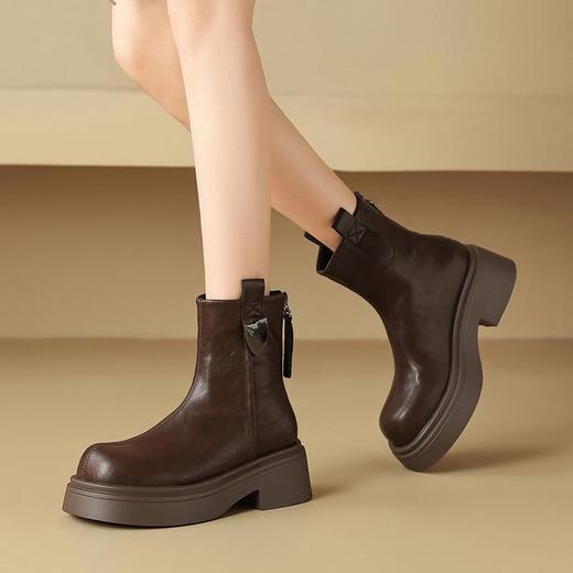 ZHR厚底短靴女2024秋冬新款英伦风加绒瘦瘦靴轻便马丁靴切尔西靴 商品图9
