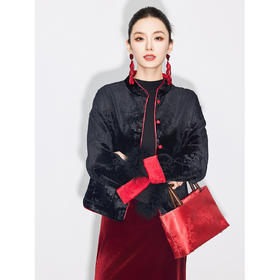 【丁摩】秋季新中式双面穿丝绒提花上衣改良唐装红色外套女5786