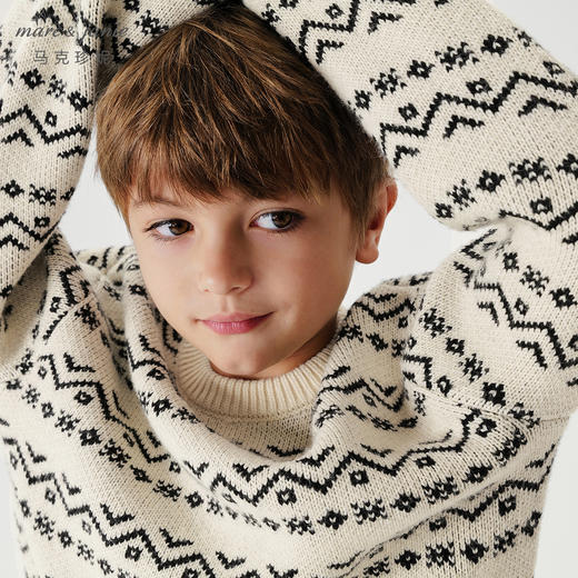 【绵羊毛】马克珍妮男童条纹印花毛衣儿童针织衫秋冬新款241696 商品图3