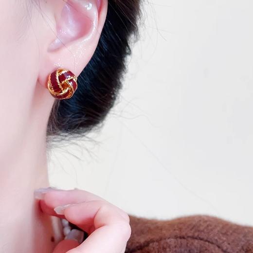雀说 新年红绣球同心结珐琅滴釉耳环高级S925银针耳钉女耳饰4ZF-464 商品图1