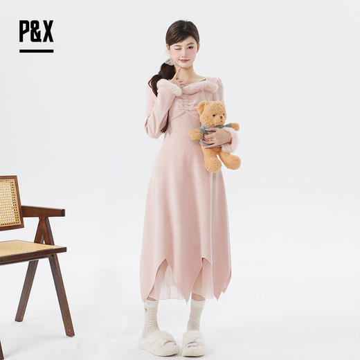 P&X设计师女装冬季气质时尚显瘦针织连衣长裙 824408196 粉色 商品图3