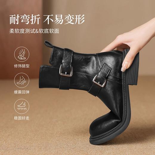 ZHR废土风加绒马丁靴女2024新款高级皮带扣瘦瘦靴时尚ins平底短靴 商品图3