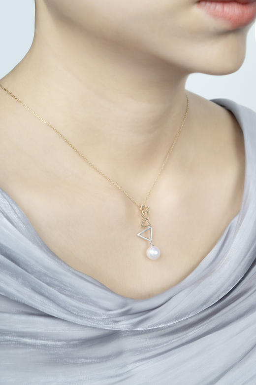 「镜像.三角」Akoya珍珠14k白金黄金玫瑰金项链 商品图4