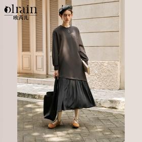
OLrain欧芮儿休闲卫衣连衣裙女秋季2024年新款设计感拼接下摆长裙
