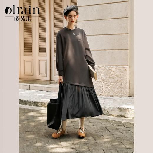
OLrain欧芮儿休闲卫衣连衣裙女秋季2024年新款设计感拼接下摆长裙 商品图0