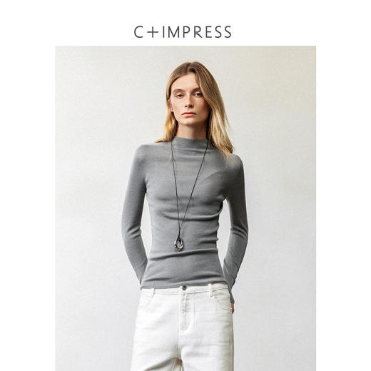 西嘉|岛精无缝一体18针 可机洗半高领打底衫女60支巴素兰羊毛针织 商品图1