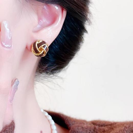 雀说 新年红绣球同心结珐琅滴釉耳环高级S925银针耳钉女耳饰4ZF-464 商品图2