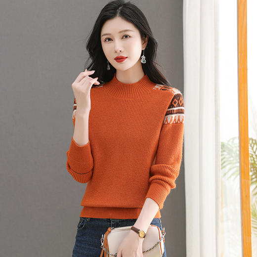 CC-103-6731羊毛半高领毛衣女秋冬内搭宽松新款拼色上衣套头长袖打底衫 商品图3