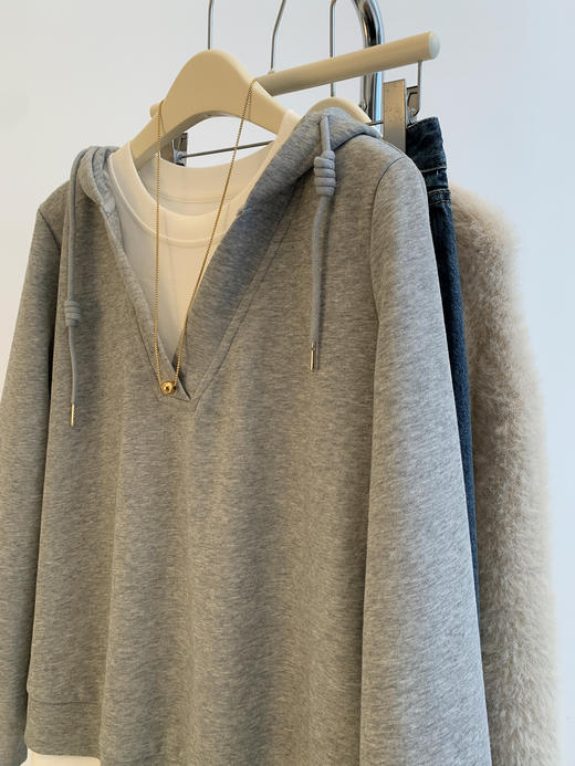 【微胖大码假两件灰色卫衣】秋季新款 慵懒风宽松休闲连帽上衣外套  商品图2