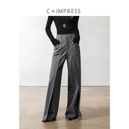 西嘉|羊毛混纺 拖地阔腿裤女2024年新款秋冬复古廓形直筒显瘦休闲 商品图3