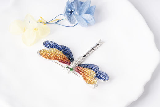 「蜻蜓」彩色蓝宝石钻石胸针 商品图1