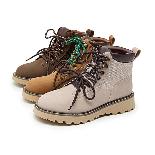 西遇厚底马丁靴大黄靴女新款秋冬爆款美式复古工装靴系带短靴D3547557 商品图4