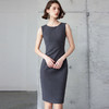 IWY/厚款气质修身无袖连衣裙女秋冬知性灰色毛呢中长款包臀裙Q1225 商品缩略图0