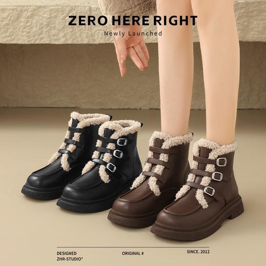 ZHR英伦风马丁靴女靴2024秋冬新款百搭加绒短靴平底保暖毛毛棉鞋 商品图2