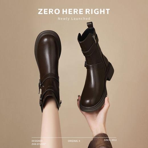 ZHR废土风加绒马丁靴女2024新款高级皮带扣瘦瘦靴时尚ins平底短靴 商品图8
