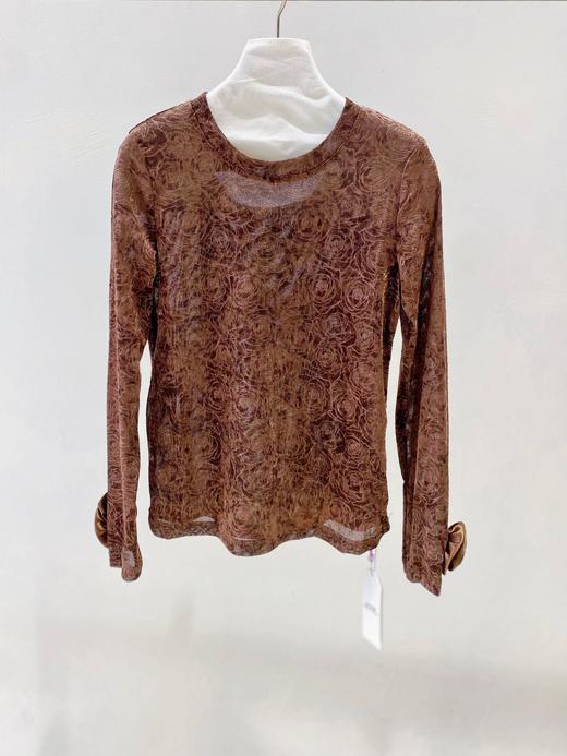 【丁摩】新中式女装2024秋季新款立体花朵设计圆领烧花打底上衣8821 商品图3