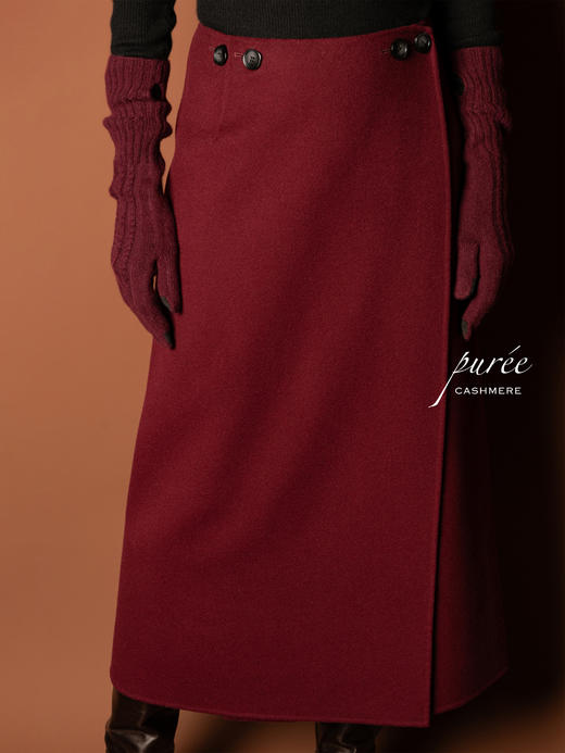 Puree｜#0717 双面羊毛羊绒手工半身裙 [ 勃艮第红 ] 商品图3