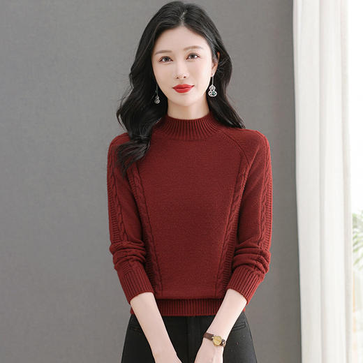 CC-103-6379秋冬新款纯色半高领保暖针织衫毛衣女套头厚款内搭上衣打底衫 商品图0