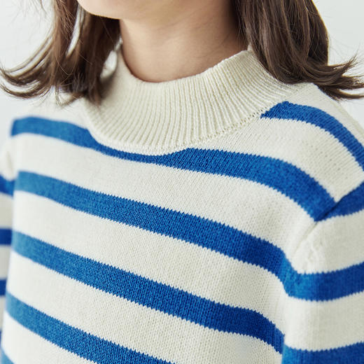 棵初冬季新款童装半高领蓝白条纹毛衣全棉儿童复古浪漫海魂衫 商品图3