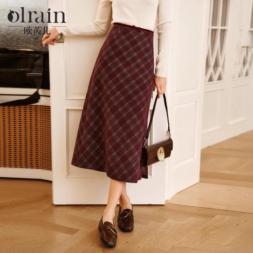 OLrain欧芮儿红色格子半身裙女冬季2024年新款通勤蝴蝶结A字裙 商品图0