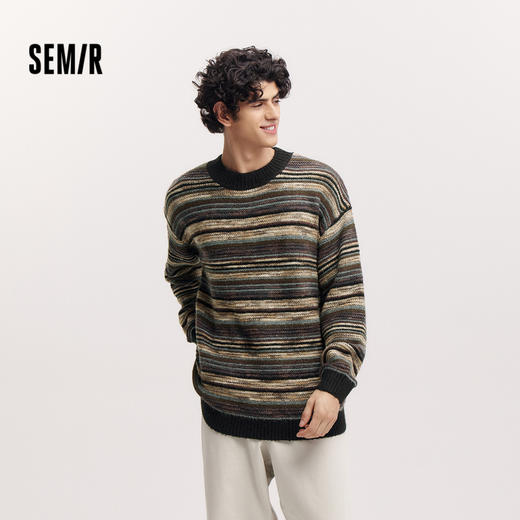 森马毛衫男冬新款经典撞色条纹针织衫宽松内搭上衣时尚情侣装 商品图0