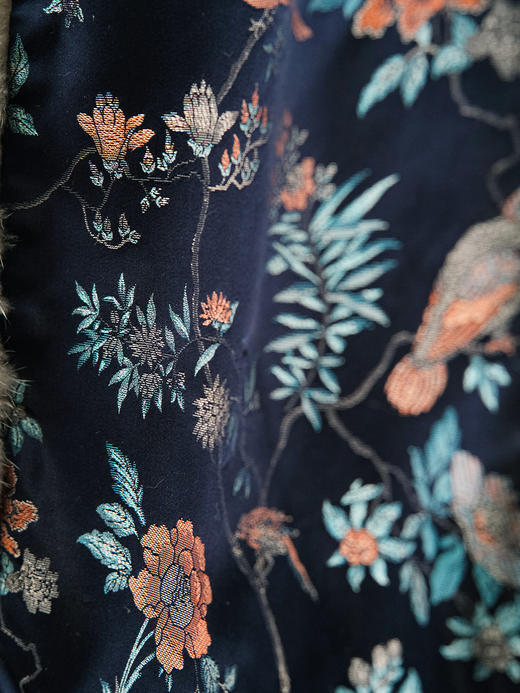 盛唐牡丹 |石青色喜鹊纹宋锦水貂夹棉马甲(尺码偏小) 商品图5