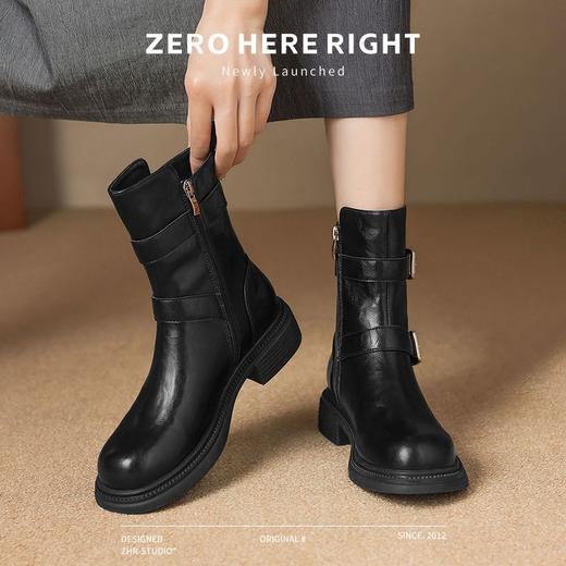 ZHR废土风加绒马丁靴女2024新款高级皮带扣瘦瘦靴时尚ins平底短靴 商品图6