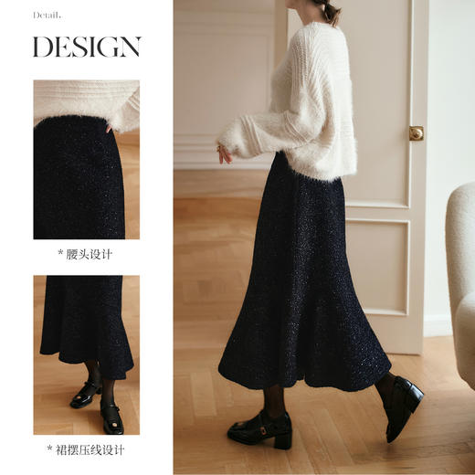 OLrain欧芮儿法式黑色半身裙女冬季2024年新款气质通勤亮片鱼尾裙 商品图2