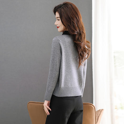 CC-MY-1168假两件拼色上衣时尚洋气羊毛针织打底衫女春秋冬内搭衬衫领毛衣女 商品图3
