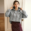 OLrain欧芮儿灰色连帽卫衣女冬季2024年新款格雷系宽松加绒上衣 商品缩略图1