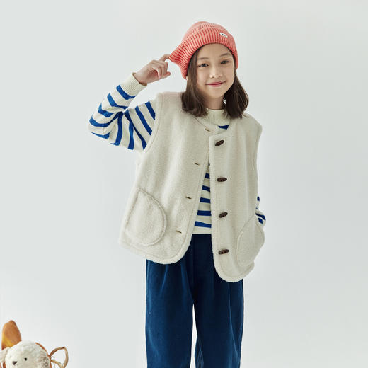 棵初2024年冬季新款女童软糯颗粒绒保暖马甲复古牛角扣背心可外穿 商品图4