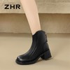 ZHR粗跟多巴胺短靴2024新款气质加绒瘦瘦靴轻便马丁靴切尔西靴 商品缩略图5