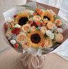 【你最美】16朵蜜桃雪山玫瑰➕3朵红玫瑰➕3支向日葵➕5支芭比蔷薇➕3支蓝星花➕5支洋甘菊➕8朵洋桔梗➕新鲜配花配叶，高端大气时尚花束 商品缩略图0