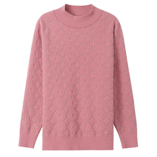 CC-5-9118秋冬半高领套头纯色中青宽松大码女装针织打底衫提花新款毛衣洋气 商品图4