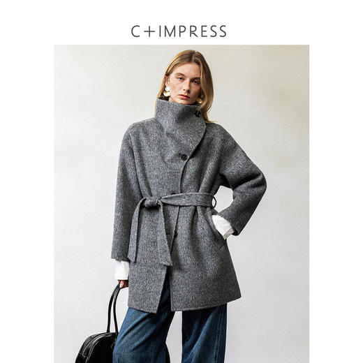 西嘉|羊驼羊毛混纺 高智淡人风双面毛呢大衣外套女2024秋冬高级感 商品图0