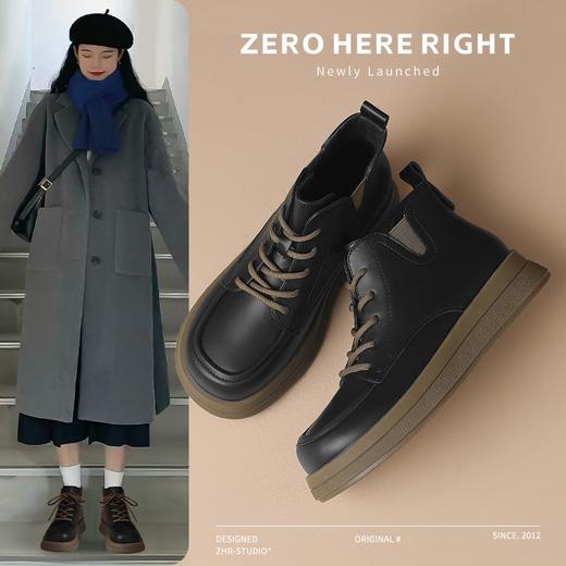ZHR则则马丁靴女2024新款秋冬厚底英伦短靴子圆头平底百搭ins女靴 商品图0