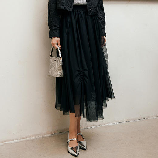 玳莎打揽设计感不规则松紧腰纱裙秋冬新款显瘦小众抽褶半身裙  ED34303 商品图0