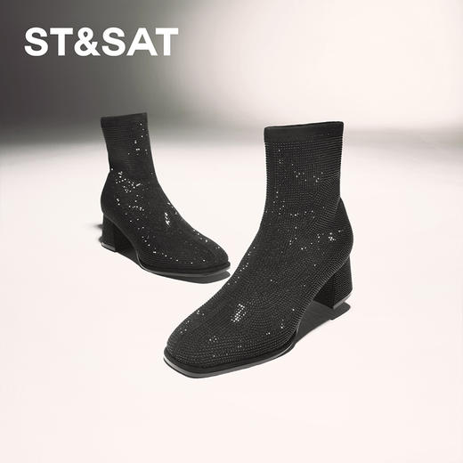 星期六精致细闪时尚粗跟瘦瘦靴SSC4116372 商品图0