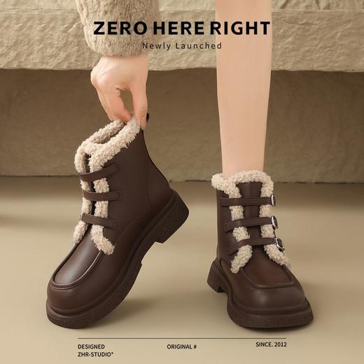 ZHR英伦风马丁靴女靴2024秋冬新款百搭加绒短靴平底保暖毛毛棉鞋 商品图8