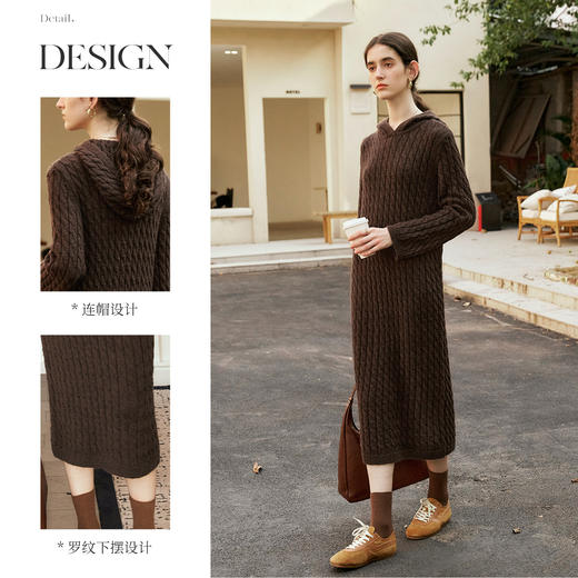 OLrain欧芮儿法式咖色连衣裙女冬季2024年新款麻花复古慵懒毛织裙 商品图1