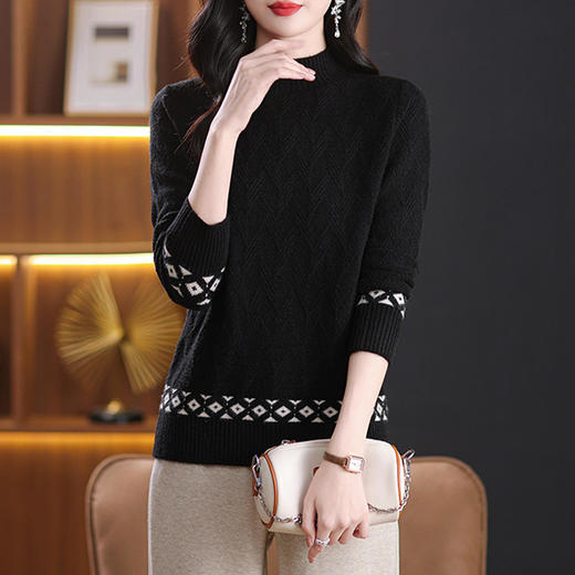 CC-101-8971半高领提花毛衣女装2024年秋冬季针织上衣洋气宽松内搭中领打底衫 商品图3